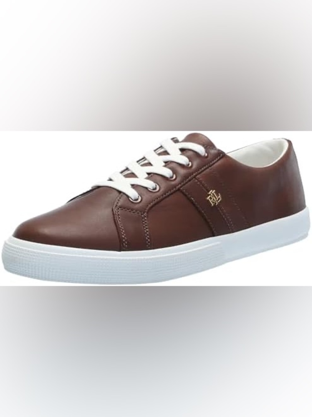 Ralph Lauren Brown Leather Low-Profile Sneakers with White Sole